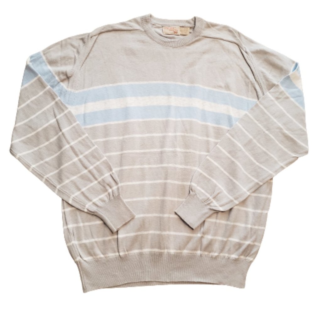 The Fox Collection Sweater Made in USA Striped Crew Neck Womens L Gray Pre-owned